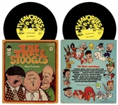 Lot of 11 Vinyl Records With Three Stooges Recordings for Children -- Circa 1960s With Curly Joe -- Plus Flyer Promoting Their Albums -- Not Played, But Albums Appear Very Good With Some Unopened